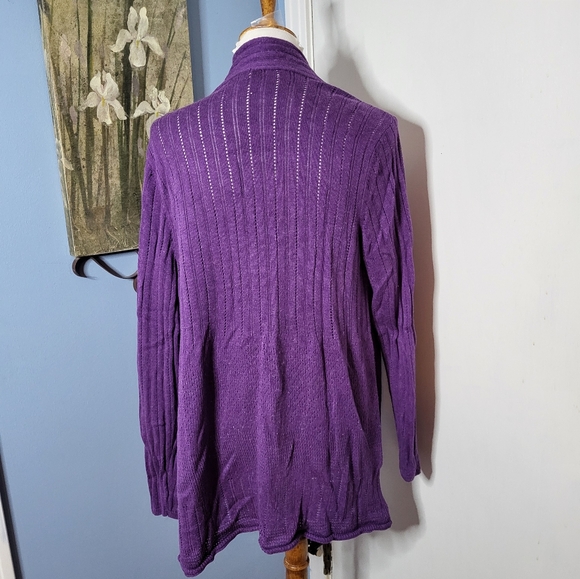 Eileen Fisher Cardigan Sweater Purple Cascade Open Front 💜 1X Pointelle - Picture 4 of 5
